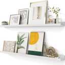 Solid Ash Wood Picture Ledge Shelf, Wood Floating Shelves Set of 2, 48 Inch Long Large Photo Ledge Shelves, Nursery Book Shelves Wall Mounted for Living Room Kids' Bedroom Decor, White