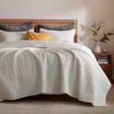 LEAONME Velvet Quilt California King Size 118''x106'', Lightweight White Velvet Comforter Set with 2 Matching Shams, Soft Cross Stitch Bedspread Coverlet, Oversized King Bedding Set for All Season