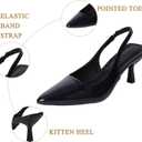 Women's Slingback Heels Pointed Toe Mid Heel Dress Shoes Pump Shoe (6, Blue Black)
