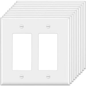 [10 Pack] BESTTEN Decorator Wall Plate, 2 Gang Standard Size Outlet Cover for GFCI and USB Receptacles, H4.53” x W4.57”, Unbreakable Polycarbonate Material, UL Listed, White