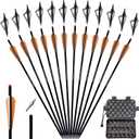 20 22 Inch Crossbow Bolts and Crossbow Broadheads Set Carbon Crossbow Arrows for Hunting and Outdoor Practice, 12pcs Arrows 12pcs Broadheads(24 Pack)