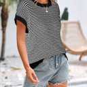 PRETTYGARDEN Womens Short Sleeve Sweater Spring Summer 2026 Round Neck Striped Pullover Cap Sleeve Knit Sweater Vest Tops (Black, S)