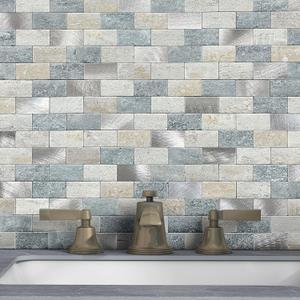 Peel and Stick Brick Backsplash for Kitchen,Back Splash for Bathrooms Walls Tiles Waterproof(10sheets,Blue Gray)