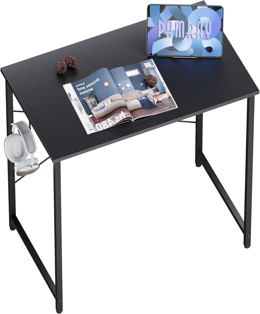 Pamray 23 Inch Computer Desk for Small Spaces, Home Office Work Desk with Headphone Hook, Small Office Desk Study Writing Table (Black)