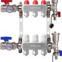 3-Branch Radiant Heat Manifold,Stainless Steel PEX Manifold with Compatible Outlets for Hydronic Radiant Floor Heating (1/2" Adapters included)