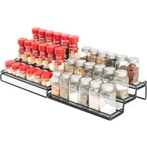 GONGSHI Spice Rack Organizer for Cabinet, Pantry and Countertop, 3 Tier Expandable Seasoning Shelf, Black