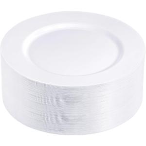 N9R 100PCS White Plastic Plates, 10.25inch Heavy Duty Plastic Disposable Plates, Premium Elegant Dinner Plates for Party