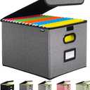 Qerlei File Organizer Boxes with Lids,Collapsible File Folder Organizer with Plastic Slide,Collapsible Filing & Storage Boxes for Office/Decor/Home (Drak Grey, 1 Pack)