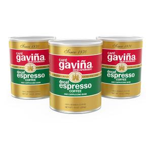 Caf Gavia Decaf Espresso Roast, Extra Fine Ground, 100% Arabica, Dark Roast, 3 x 10 oz Cans
