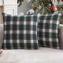 MIULEE Christmas Set of 2 Scottish Tartan Plaid Throw Pillow Covers Farmhouse Classic Decorative Outdoor Square Cushion Cases for Decor Sofa Couch 18x18 Inch, Green and White