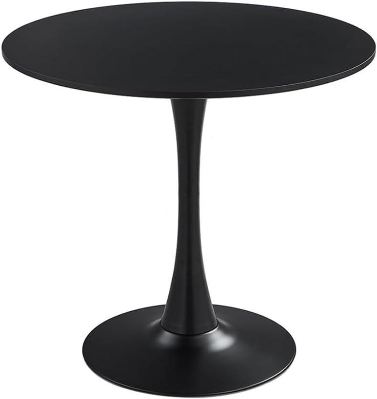 27.3" Tulip Dining Table, Black, Perfect for 2-4 People, Mid-Century Modern Style, Round MDF Top with Sturdy Base for Dining Room, Living Room, Cafe