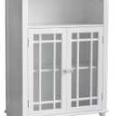 Teamson Home Neal Wooden Freestanding Floor Cabinet with 1 Adjustable Shelf 3 Storage Spaces 2 Glass Doors and 2 Clear Knobs, White