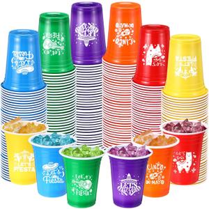 Ziliny 120 Pack Mexican Party Decorations Fiesta Cups Taco Supplies 12 oz Disposable Plastic Cups for Taco Mexican Theme Birthday Wedding Party Decorations