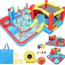 AKEYDIY Inflatable Water Slide Bounce House for Big Kids 3-12, Obstacle Course with Tunnel & Slide, Large Splash Pool, Water Cannon, Blow Up Water Park for Kids Backyard Indoor Outdoor