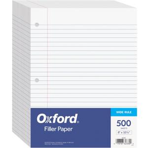 Oxford Filler Paper, 8 x 10-1/2 Inch Wide Ruled Paper, 3 Hole Punch, Loose Leaf Notebook Paper for 3 Ring Binders, 500 sheets (62330), white
