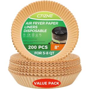 Ctizne Air Fryer Paper Liners Disposable, 200PCS 8inch Airfryer Oven Insert Parchment Paper Sheets Round, Non Stick Food Grade Baking Liner for 5Qt/6Qt/7Qt/8Qt Air Fryer Basket