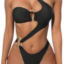 OYOANGLE Women's Ring Linked Cut Out One Shoulder One Piece Swimsuit High Cut Bathing Suits Size M