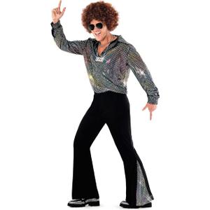 Morph Mens Disco Costume 70s Outfit Full Disco Shirt Retro Party Wear 70s Style Clothing for Men XL