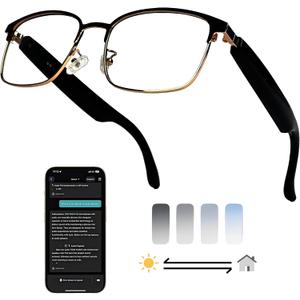AI Smart Wireless Bluetooth Translation Glasses for Men/Women with Speakers/Bluetooth&140+ Languages Translation Sports/Travel/Drive/Busniess (G6+AI+Color Change Lenses+Gold)