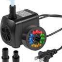 2 x Submersible Water Fountain Pump 15W with LED Lights Aquarium Fish Tank Water Pump 260GPH for Aquarium Pond Statuary Gardens Water Feature Outdoor Fountain