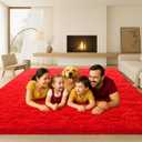 8x10 Area Rugs Living Room, Large Plush Fluffy Bedroom Carpet, Non-Slip Upgraded Indoor Thick Soft Rug, Modern Plush Carpet Suitable for Kids Home Decor Aesthetics Dorm, Red.