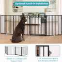 No Pawblems Free Standing Dog Gate with Door, 30'' Tall Foldable Dog Fence for Indoor & Outdoor, Up to 78 Inch Extra Wide Puppy Gate for Stairs, Hallways, Doorways, Deck, Yard (Black, 3 Panels)
