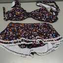 BEAUDRM Women's 2 Piece Ruffle Bikini Sets Floral Tummy Control Skort Swimsuit Bathing Suit Beachwear (M)