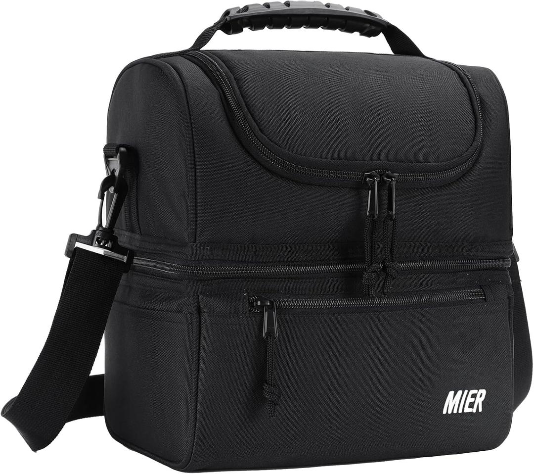 MIER Adult Lunch Box Insulated Lunch Bag Large Cooler Tote Bag for Men, Women, Double Deck Cooler(Black Large)