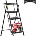 HBTower Step Ladder, Folding Step Stool with Wide Anti-Slip Pedal, Sturdy Steel Ladder, Convenient Handrail, Lightweight, Portable Steel Step Stool