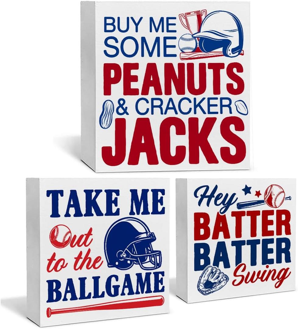 3 Pcs Baseball Decor for Home Baseball Sports Tiered Tray Decorative Wood Box Signs Rustic Table Desk Shelf Decoration for Bedroom Boys Room Party (HEY)