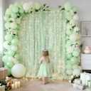 1010ft Green Tulle Backdrop Curtain with Lights String for Parties, Sheer Photo Curtain Backdrop Drapes for Wedding Party Photography Backgrounds
