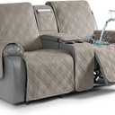 TAOCOCO Loveseat Recliner Cover with Center Console, 100% Waterproof Pet Covers for Dual Recliner with Straps Design, Split Reclining Loveseat Cover Furniture Pet&Kid Protector (2 Seater, Light Brown)