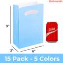 UnicoPak 15 Pack Pastel Party Favor Bags - 6x3x9" Matte Goodie Bags in 5 Assorted Colors for Birthday, Wedding, Baby Shower - Sturdy Teal Pink Purple Blue Gift Bags with Handles, Customizable for Treats & Cookies