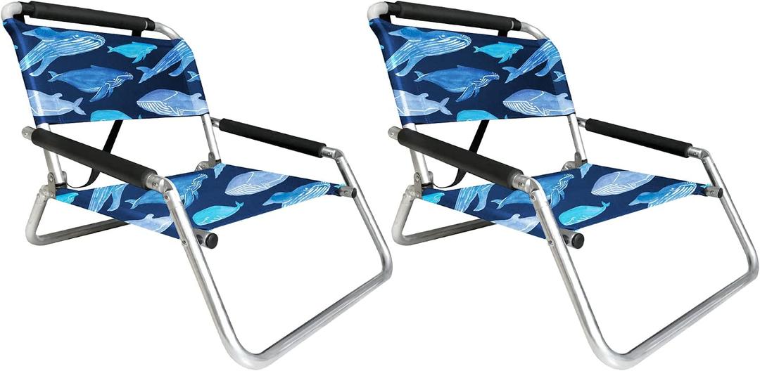 Neso Beach Chairs - Lightweight, Portable and Foldable Recliner Beach Chairs for Park, Camping and Outdoor Adventures - with Slip Pockets and Shoulder Strap - 2 Pack - Save the Whales - Regular
