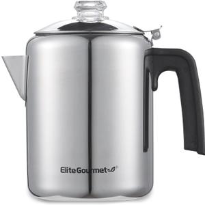 Elite Gourmet EC008X Classic 8-Cup Stovetop Coffee Percolator Glass Clear Brew Progress Knob, Cool-Touch Handle, Stainless Steel
