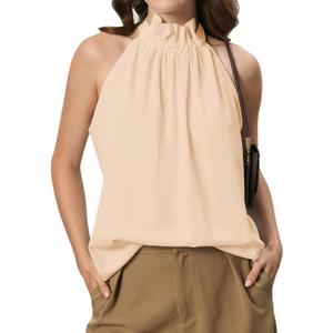 RoseSeek Women's Halter Tops Tie Back Sleeveless Blouse Dressy Work Shirts (XS)