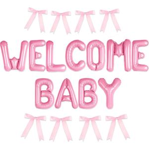 Pink Bow Welcome Baby Party Decorations Banner Photo Props Bow Theme Baby Party Hanging Banner