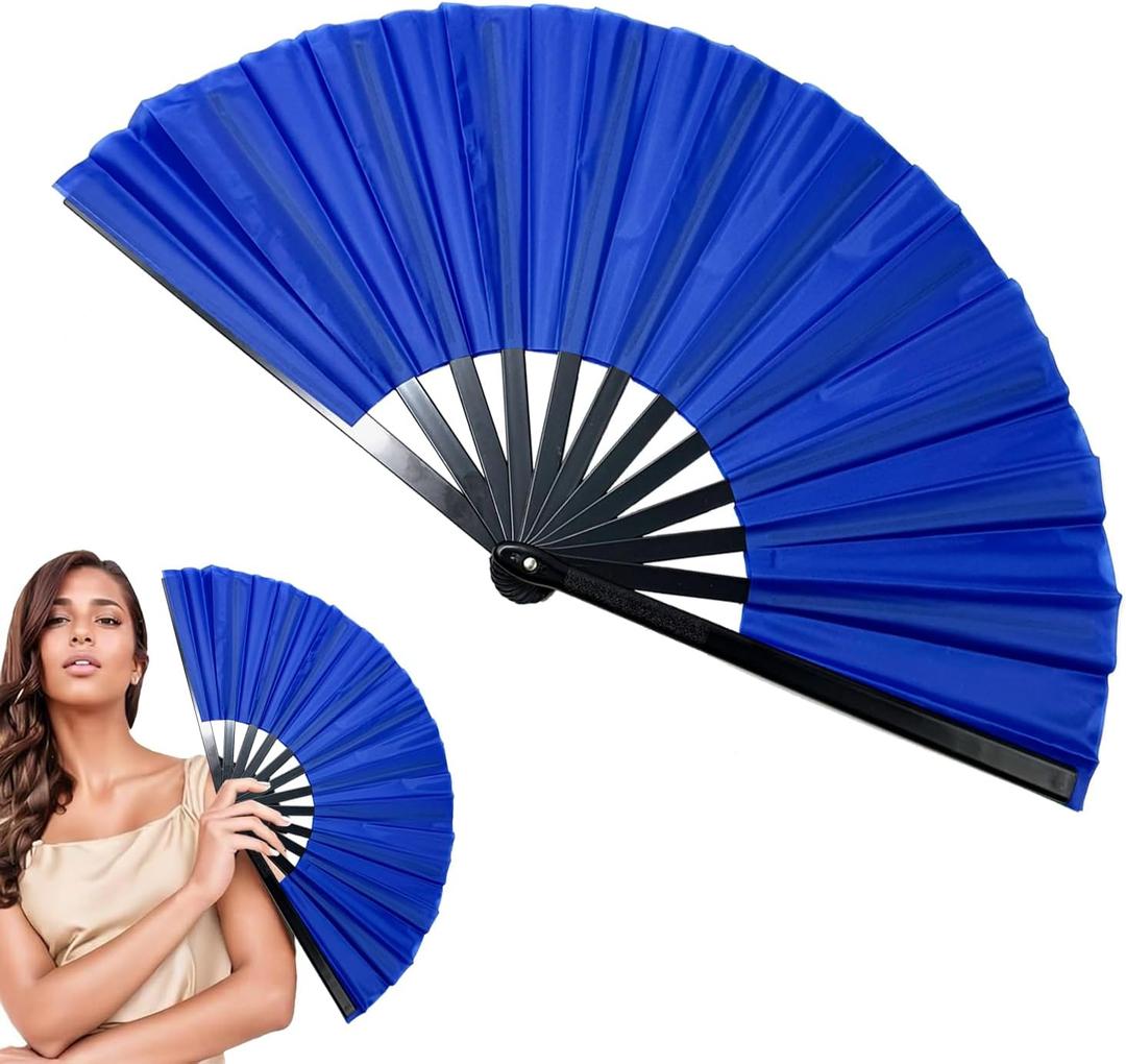 Boots on The Ground Fan,13inch Large Rave Fan PoppingFan Clacking Fans for Line Dancing,Line Dance Popping Fans,HandFans for Women Foldable,Portable for Outdoor,Wedding,Party,Decoration(Blue)
