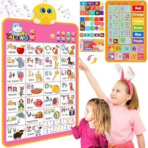 Interactive Alphabet Wall Chart, Talking ABC, 123s, Music Poster, Kids Learning Toys for Toddlers 1-3, Electronic Educational Toddler Toy, Educational Gift for Age 1 2 3 4 5 Year Old Girls Boys - Pink