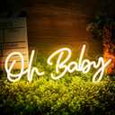 Oh Baby Neon Sign for Backdrop Wall Decor, Boy and Girl Baby Shower Decorations Led Light up Sign Compact 16.5x6.7 inch for Party Decor, Warm White