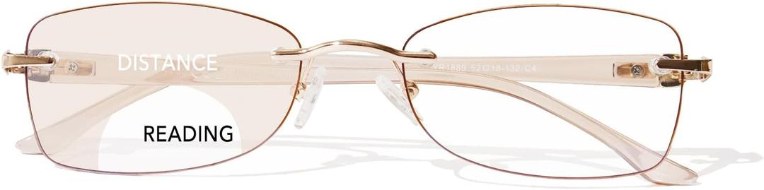 Rimless Bifocal Reading Glasses for Women Frameless Blue Light Blocking Bifocal Clear Top Readers With Tinted Edge, 1.0X