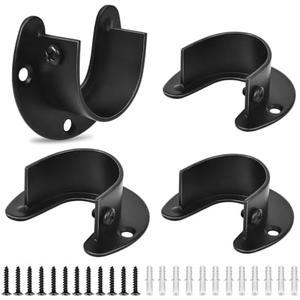 Closet Rod Bracket, 1 Inch Closet Rod Holders, Stainless Steel, Heavy Duty Rod End Support U Shaped Closet Pole Socket, Black (4 Pack)