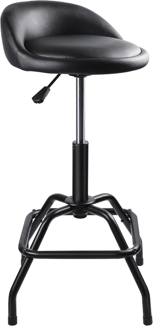 Garage Shop Stool, Height Adjustable Work Stool, Swivel Bar Stool (Black)