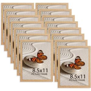 Memory Island 8.5x11 Photo Frames for Wall and Tabletop Display, 8.5 by 11 Natural Wood Grain Picture Frames with HD Plexiglass, Set of 15