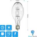 Bluex Bulbs (3 Pack MH400/U/MOG 400W Metal Halide Bulb Mogul Base (E39) - ED37 Clear M59 HID Lamp 36000 Lumens
