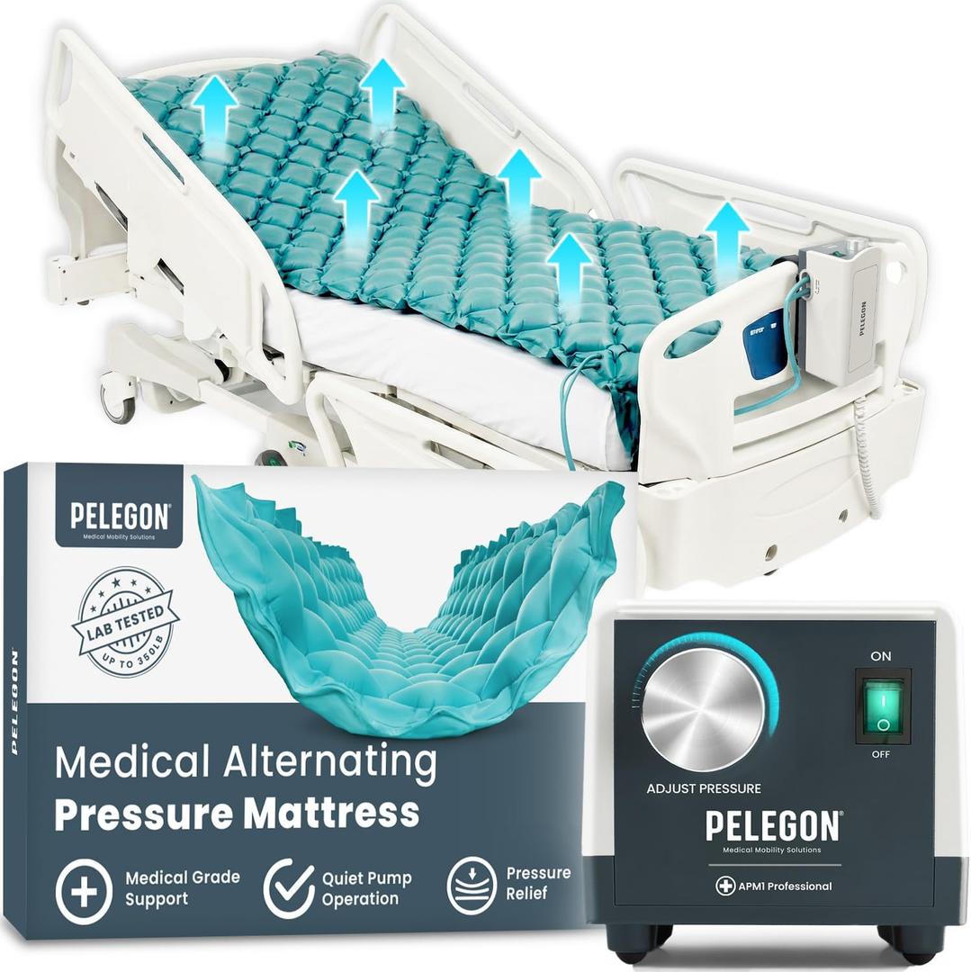 Pelegon Alternating Air Pressure Mattress Pad  Hospital Bed Mattress Topper for Bedridden Patients, Pressure Relief Mattress Topper to Reduce Bed Sores, Whisper-Quiet Pump, Medical-Grade Support