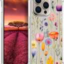 Compatible with iPhone 15 Pro Max Case Cute Clear for Women,Cool Transparent Silicone Phone Cases Cover - Pink Purple Herbal Flowers