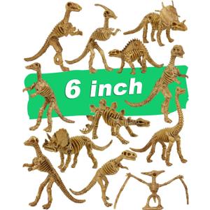 6 Inch Dinosaur Fossil Skeleton for 3 4 5 6 7 8 9 10+ Year Old, Dino Bones for Science Play Rewards, Dino Sand Dig Toys, Educational Gift, Party Favors for Kids (12 Packs)