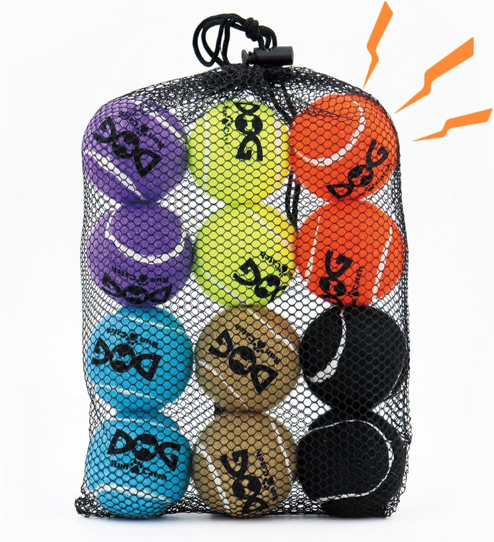 Squeaky Tennis Balls for Dogs - 12 Pack 2.0'' Durable Non-Toxic Outdoor Dog Toys Balls with Mesh Bag, SGS Certified, Colorful Fetch Toys, Small Breeds