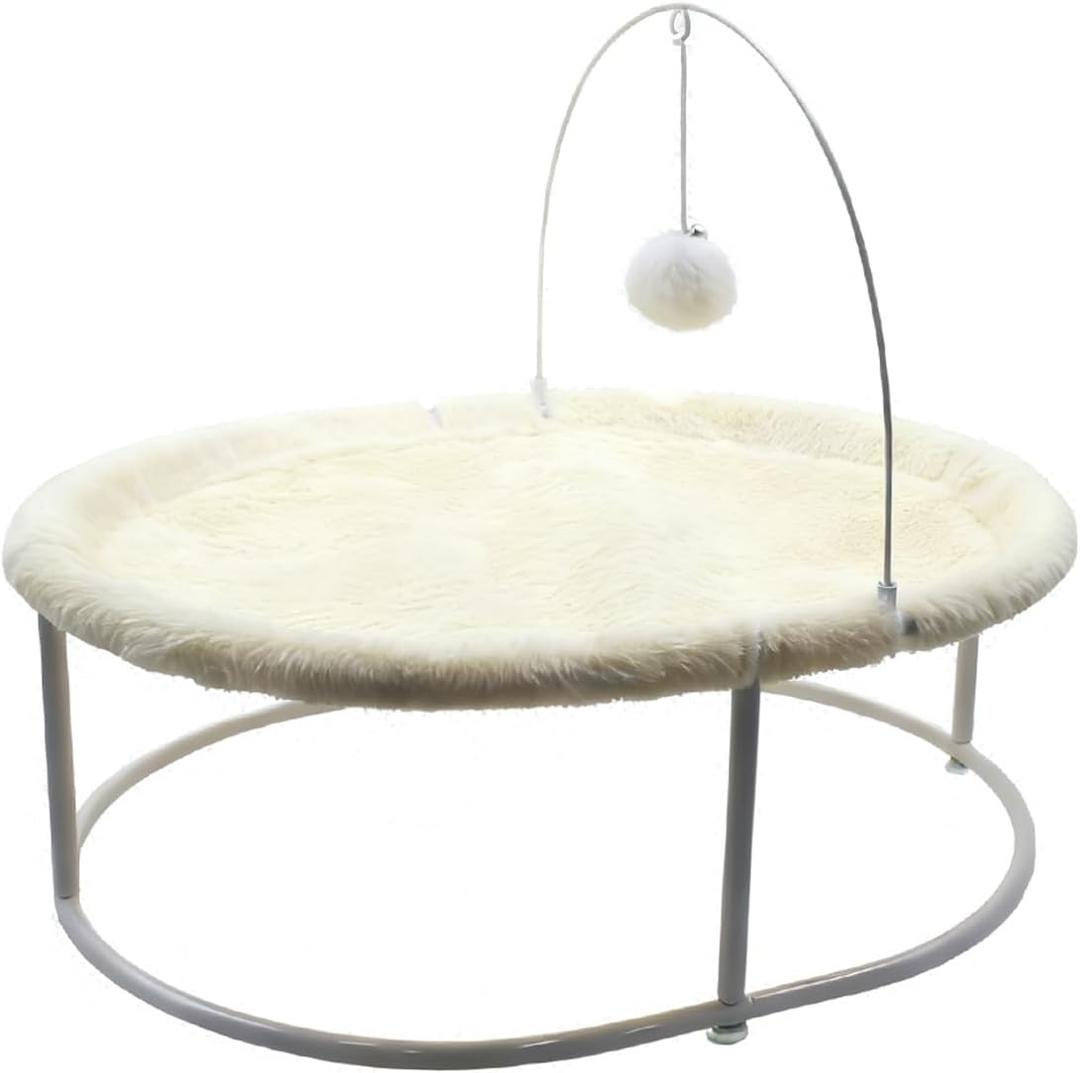 Cat Hammock Bed Indoor & Outdoor, Elevated Pet Bed Free Standing with Iron Frame for Max 66LBS Capacity, Ideal for Large Cat and Small Dogs, All-Season Pet Supplies, Off-White